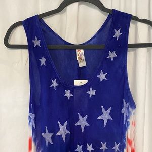 NWT India Boutique Red, White & Blue Stars & Stripes Tie Dye Umbrella dress
